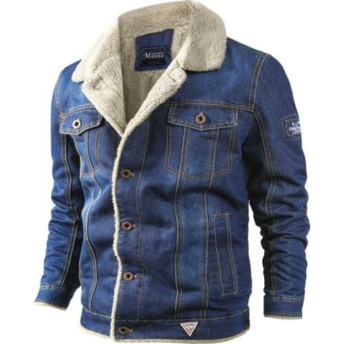 2021 Men Light Blue Winter Jean Jackets Outerwear Warm Denim Coats New Men Wool Liner Thicker Denim Jackets Large Size 6XL