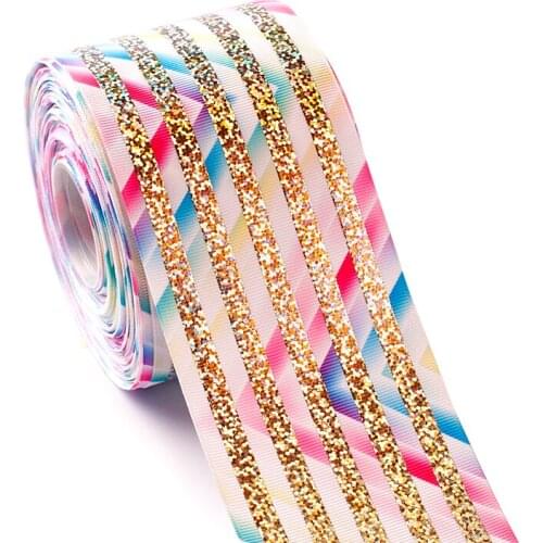 3" 75mm 10yard Rail Gold Laser Foil Printed colorful grosgrain ribbon Thermal transfer Printed