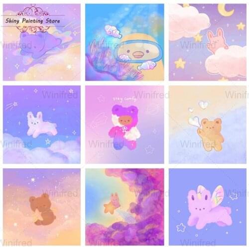 Diamond Embroidery DIY Diamond Painting Pink Sky Cartoon Bear Rabbit Cross Stitch Full Square Round Drill Picture of Rhinestones