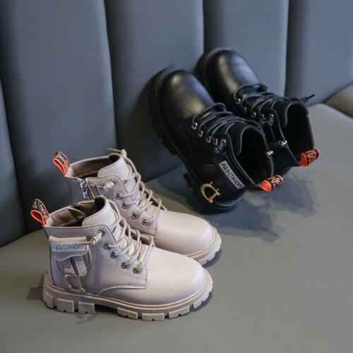 2021 Childrens Martin Boots Girls' Boots Autumn and Winter Warm Boots Childrens Shoes British Style Girls' Leather Boots 26-36
