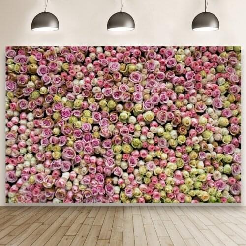 Blooming Romantic Pink Rose Flower Wall Photography Backgrounds Wedding Anniversary Party Backdrop Photo Studio Banner Props