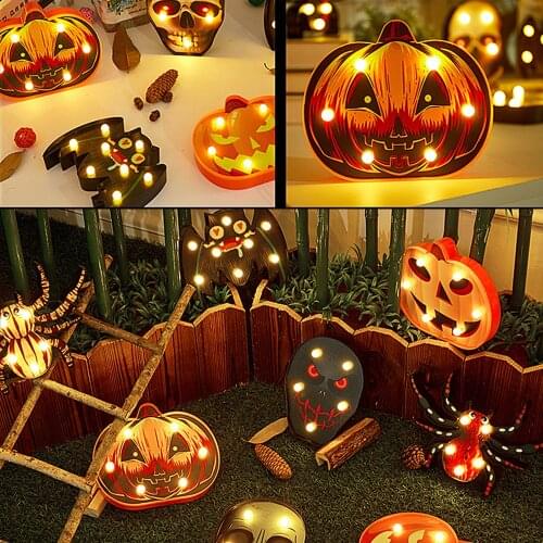 Halloween LED Lights Decoration Pumpkin Spider Skull Bat Ghost LED Night Light Battery Powered Holiday Decoration Accessories