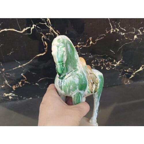Chinese Tibet Horse sculpture status Fengshui Decoration tea pet Bully Tri colored glazed pottery antique Vintage Ceramic Horse
