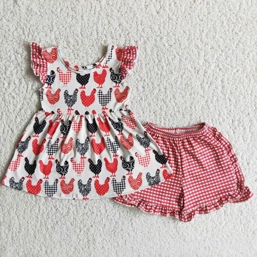 Toddler girl clothes summer girl fashion shorts outfit animal pattern and plaid shirts set
