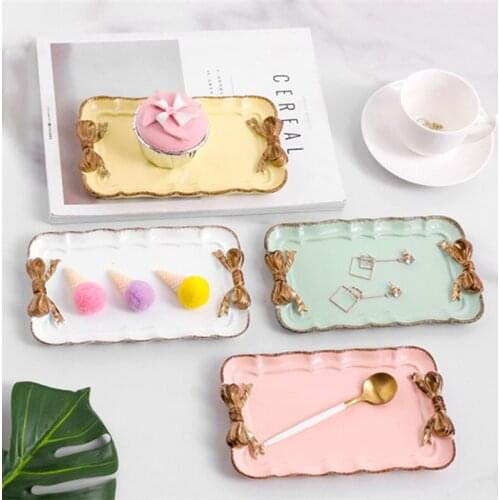 Creative Resin Dessert Plate Gold Macarons Color Bow Cake Storage Trays Jewelry Display Storage Tray Food Dish Organizer Decor