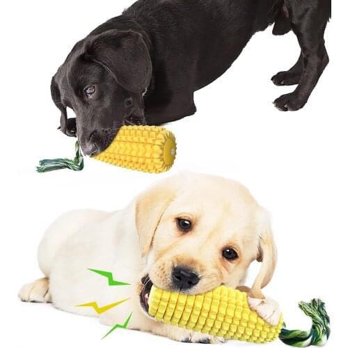 Pet Dog Squeaky Cob Corn Molar Toy Puppy Teething Stick Chew Toy Corn Toothbrush Maize Chewing Corn Cob With Rope