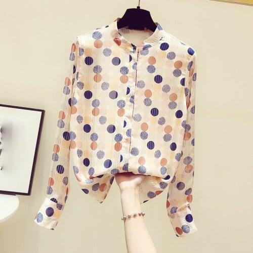 Fashion Design Polka Dot Chiffon Women Shirts Summer New 2021 O-Neck Long-Sleeved Elegant Office Lady Outwear Tops