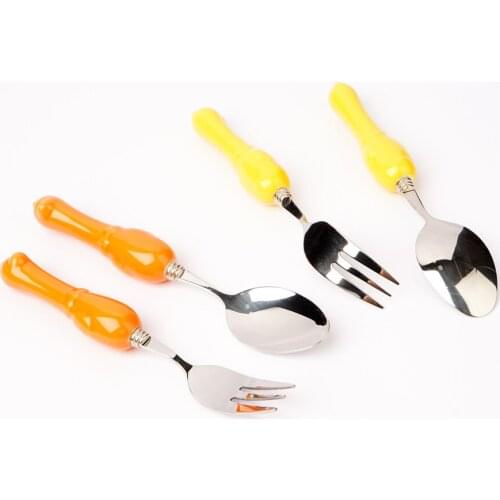 2PCS Golden Goose Tableware Set Dinnerware Set Home Kitchen Flatware Supplies Stainless Steel Ceramic Spoon Fork Cutlery Set