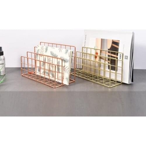 2021 New Wrought Iron Grid Desktop Letter File Holder Office Desk Organizer File Sorter with 3 Compartments Drawer Collection