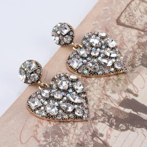 2021 New Trend Metal AB Crystal Love Heart Flower Earrings Womens Geometric Creative Popular Party Jewelry Accessories