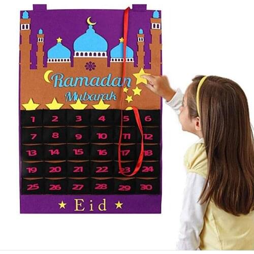 2021 Newest Eid Mubarak 30days Advent Calendar Hanging Felt Countdown Calendar for Kids Gifts Ramadan Party Decorations Supplies