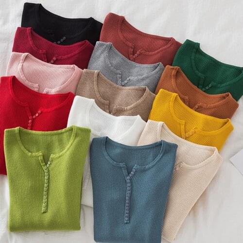 2021 Autumn Winter Button V Neck Sweater Mujer Women Basic Slim Pullover Woman Sweaters And Pullovers Knit Ladies Jumpers Tops