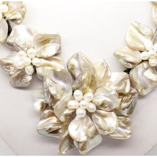Wholesale Cheap Classic baroque freshwater cultured pearl shell flower leather weave necklace