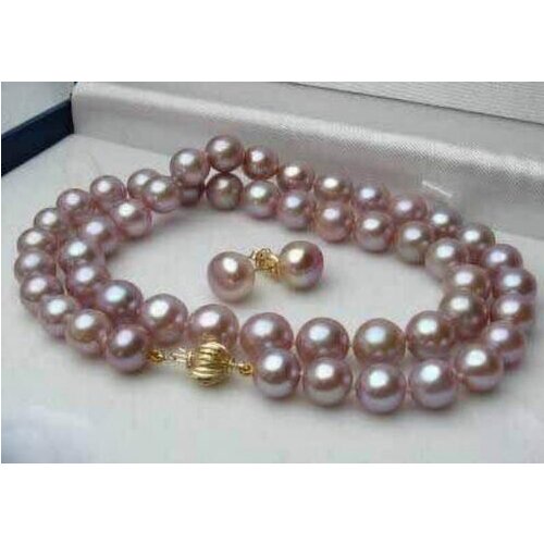 8-9mm Purple Akoya Cultured Pearl Necklace+earring 18"