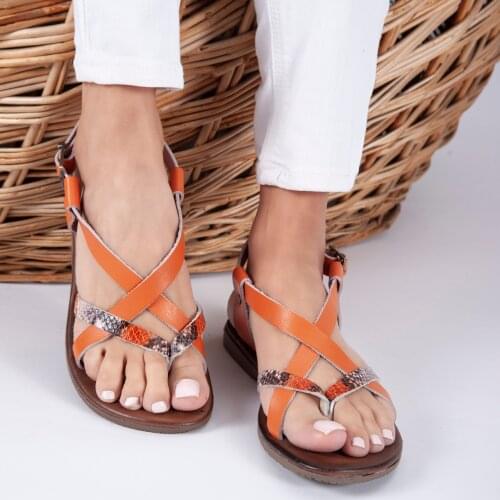 2021 Summer Women Vintage Premium Orange Orthopedic Open Toe Sandals Premium Non-slip Breathable Leather Casual Women Shoes