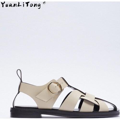 New Style ZA Flat Sandals 2021 Summer Female Backpack with Roman Hollowed Out Comfortable Platform Sandals Casual Flat Sandals