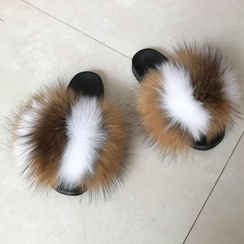 Fur Flip Flops Women Real Fox Fur Slippers Fluffy Sliders 2020 New Summer Fashion Slippers Hot Sale