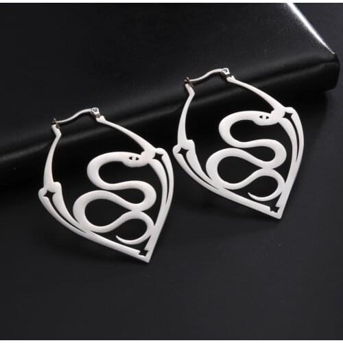 Skyrim Punk Snake Hoop Earrings for Women Girls Stainless Steel Gothic Animal Dangle Drop Earrings 2021 Trend Vintage Jewelry