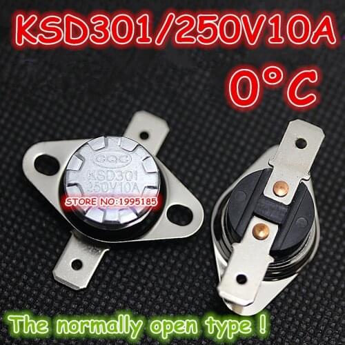 10Pcs/Lot KSD301 250V10A 0 Degrees Celsius 0 C Normal Open ( N O ) Temperature Controlled Switch Thermostat