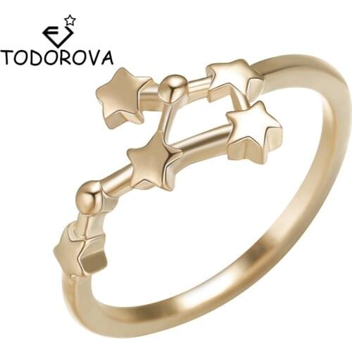 Todorova New Design 12 Constellations Zodiac Sign Finger Rings Men Jewelry Gold Color Metal Womens Rings Dropship