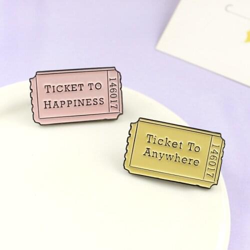 Vintage European And American Creative Brooch Film "Tickets To Happiness" Anywhere Brooches Pin For Lovers Enamel Pins Gifts