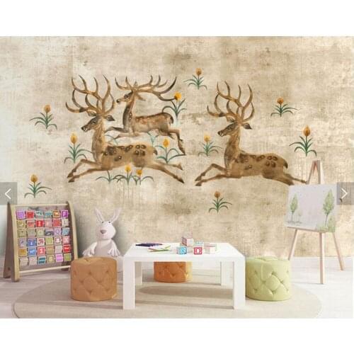 Vintage elk pattern painting wallpaper tv backdrop,living room kids bedroom sofa wall bar murals restaurant papel de parede