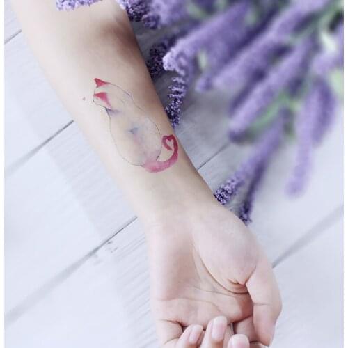 Temporary Tattoo Sticker pink cat love pattern Element Small animal flower Waterproof Fake tatoo for kid girl boy man woman