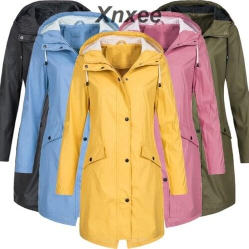 Xnxee Womens Solid Rain Jacket Outdoor Hoodie Waterproof Long Coat Overcoat Windproof Large size long warm hooded jacket 2019