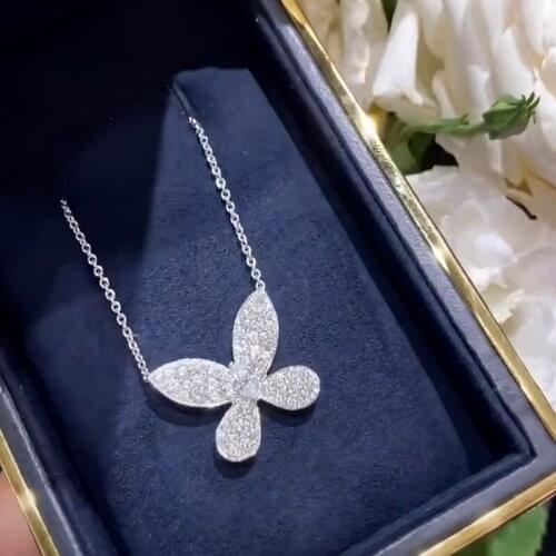 Womens Fashion Full Zircon Butterfly Goose Pendant Necklace S925 Sterling Silver Original Brand High Quality Jewelry Logo Gift