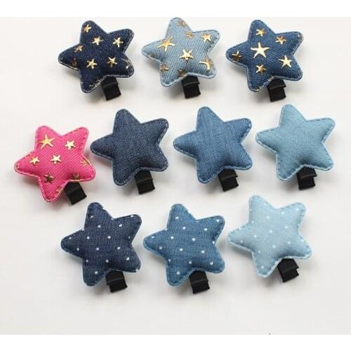 10pc/lot Cowboy with Dot Star Shape Kids Girls Hairpin with Gold Mini Stars Korean Hair Girls Hair Wear Naby blue Gold Hair Clip