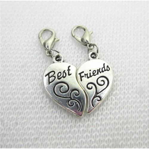 10pcs/lot Silver Best Friends Heart Charms dangle charms lobster clasp Hanging Charm DIY Jewelry Accessories Floating Charms