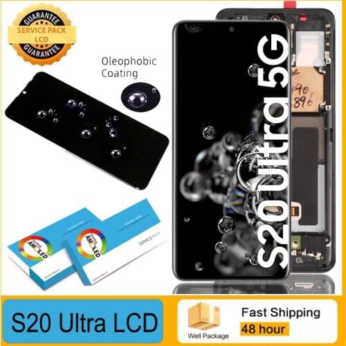 100% Original 6.9'' AMOLED LCD For SAMSUNG Galaxy S20 Ultra G988 G988F Display Touch Screen Digitizer Assembly Repair Parts