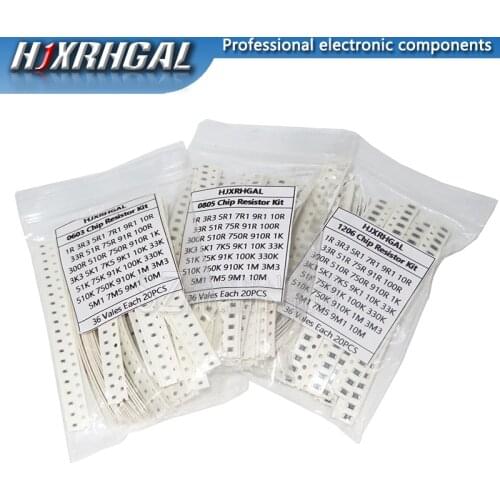 36 kinds * 20PCS =720PCS 0603 0805 1206 SMD Resistor Kit Assorted Kit 1 ohm- 10M ohm Hjxrhgal