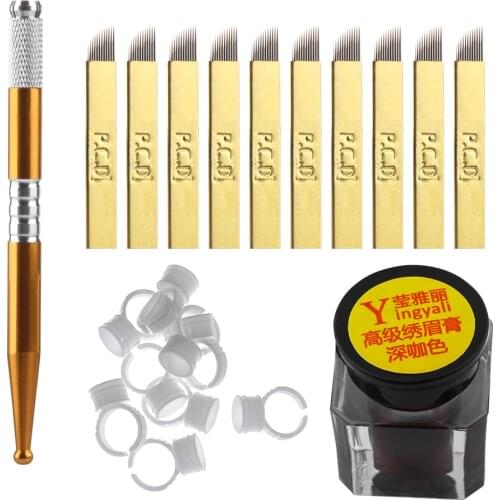 3D Eyebrow Tattoo Microblading Needle Blade Pen Pigment Practice Kit Tattoo Pigment Rings Permanent Makeup Pen Set