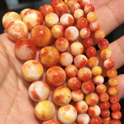 6 8 10 12mm Natural Stone Orange White Jades Loose Spacer Beads For Jewelry Making Round Beads DIY Bracelet Accessories 15