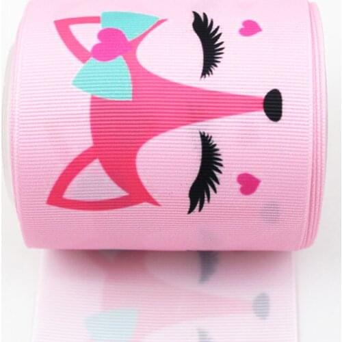 75mm cartoon fox print grosgrain ribbon 10/25/50yards DIY gift wrap sewing wedding decor ribbon