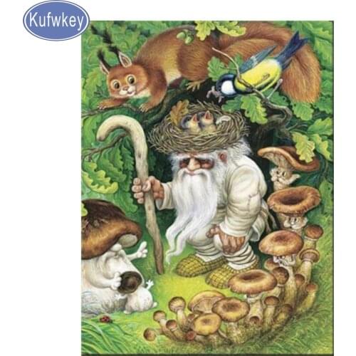 Diamond Embroidery Old Man and Squirrel Home Decor Diy Diamond Painting Cross Stitch 5D Rhinestone Craft Cartoon Mushroom