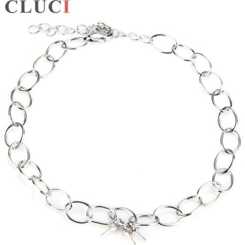 CLUCI Silver 925 Simple Lobster Clasp Bracelet for Women Pearl Charms Bracelet Mounting Jewelry SB035SB