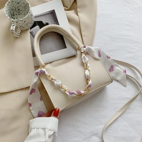 Elegant Women PU Leather Messenger Bags Candy Color Ladies Chain Crossbody Bags Casual Silk Scarf Female Tote Pouch Handbags