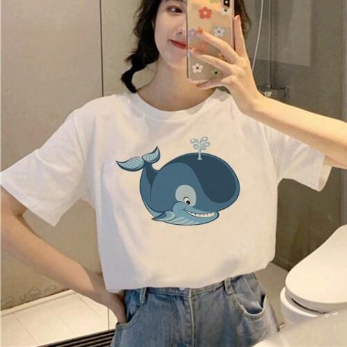 Women T Shirt Cute Whale Graphic Print Kawaii Short Sleeve Summer Top Tees Casual Fashion White T Shirts Girls Female Clothing