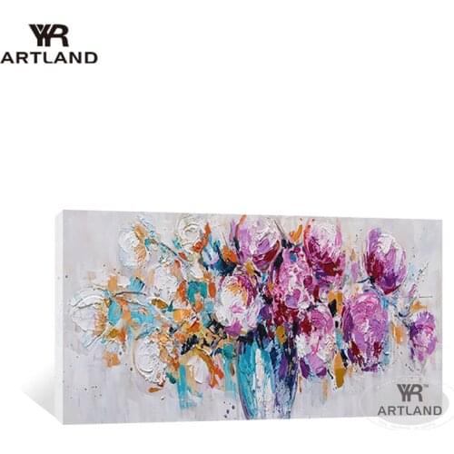 One piece cuadros para el hogar Purple and white flowers picture pure handmade oil painting on canvas for living room bedroom