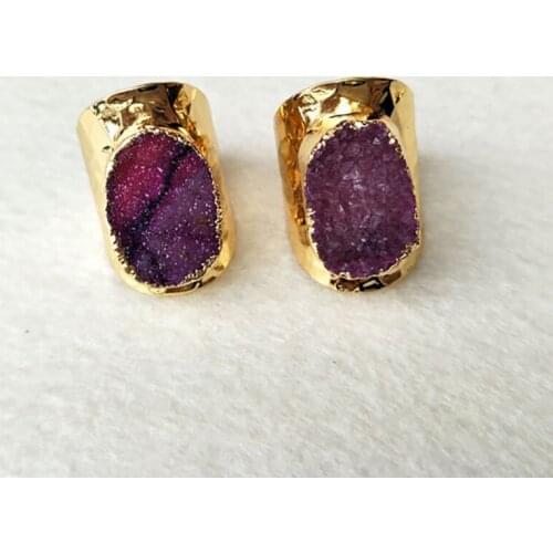 5pcs Gold color Natural Druzy geode crystal druse rings, Quartz Stone Rings,Jewelry Finger crystal Ring R36