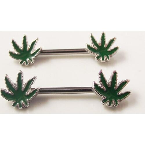 2piece Stainless Steel Rock Leaf Nipple Ring Shield Rings Body Piercing Jewelry Maple Leaves Mamilo Rings Barbell Rings Women