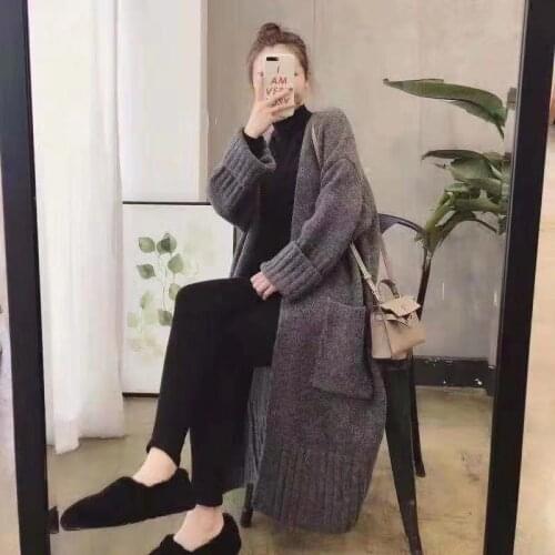 Korean Winter WomenS New 2019 Loose Long Sleeve Knit Sweater Cardigans Coat Winter Women Thick Long Cardigan Sweaters AA5217