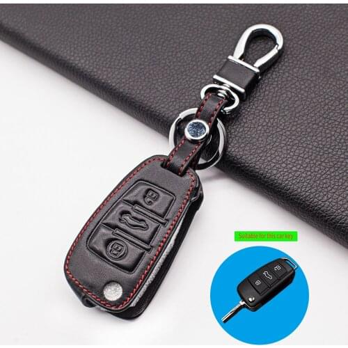 Leather Car Key Cover 3 Button Key ring holder For Audi Q3 Q5 Sline A3 A5 A6 C5 A4 B6 B7 B8 TT 80 S6 C6 Protect Shell