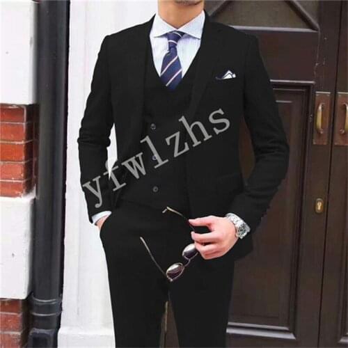 Handsome Groomsmen Two Buttons Notch Lapel Groom Tuxedos Wedding Dress Men Suits Blazer Prom Dinner (Jacket+Pants+Tie+Vest) A816