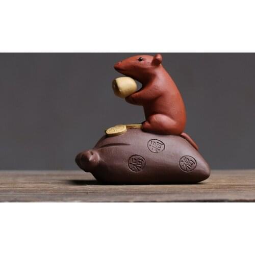 Creative Purple Clay Mouse Figurines Tea Pet Auspicious Rat Zodiac Crafts Mini Animal Statue Home Feng Shu Decoration
