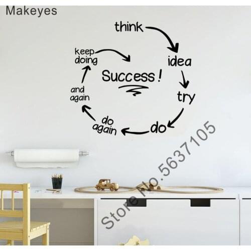 Makeyes Quotes Wall Stickers Office Wall Decor Wall Art Success Quote Design Wall Decals Vinyl Home Livingroom Decoration Q001