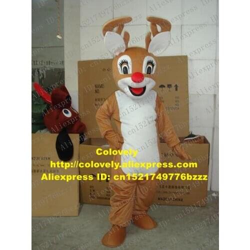 Cute Rudolph The Red Nosed Reinderer Deer Cerf Moose Caribou Rangifer Mascot Costume With Big Black Eyes No.146 Free Shipping