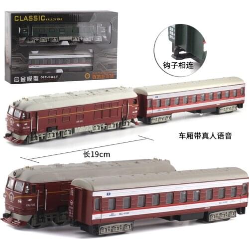 1/87 Extended Steam Train Diecast Locomotive Model Toy Vehicle Alloy Metal Casting Cars Pull Back Sound Light Train Toys Car